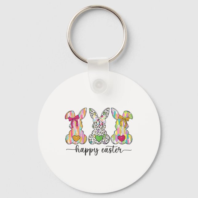 Happy Easter Cute Coquette Easter Bunny Rabbit Wom Key Ring (Front)