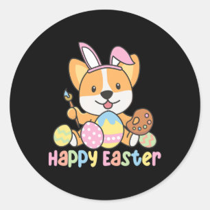 Happy Easter Cute Corgi At Easter With Easter Eggs Classic Round Sticker