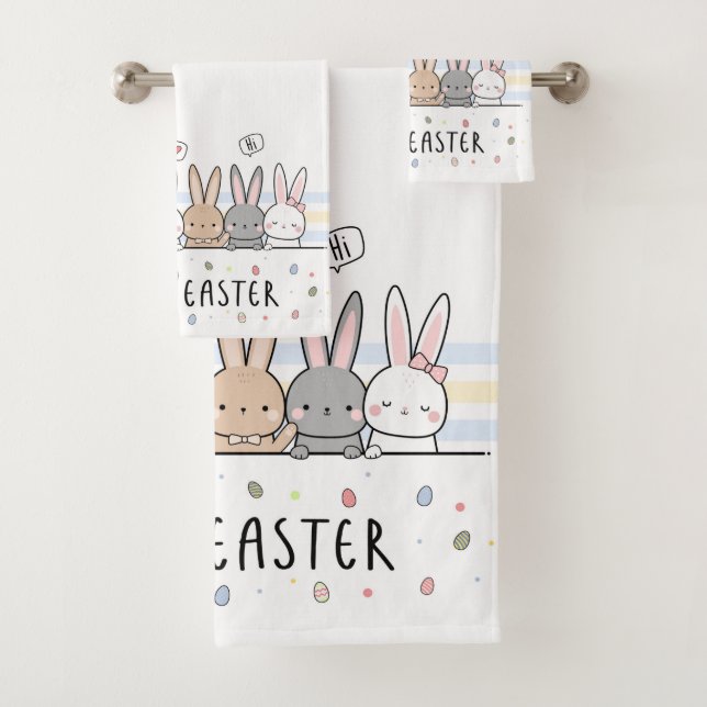 Happy Easter Cute Easter Bunnies Bath Towel Set (Insitu)