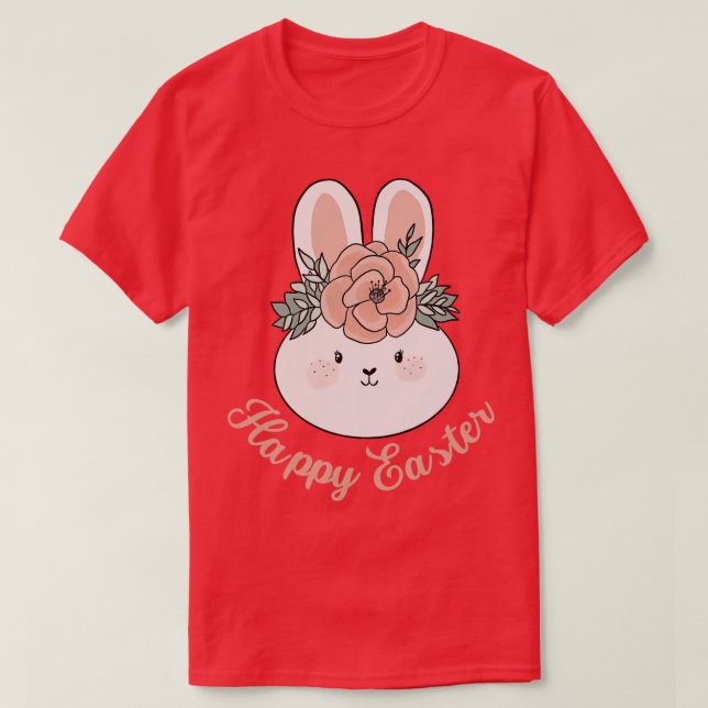 Happy Easter Cute Easter Bunny Wearing A Flower Cr T-Shirt (Design Front)