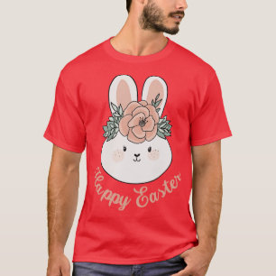 Happy Easter Cute Easter Bunny Wearing A Flower Cr T-Shirt