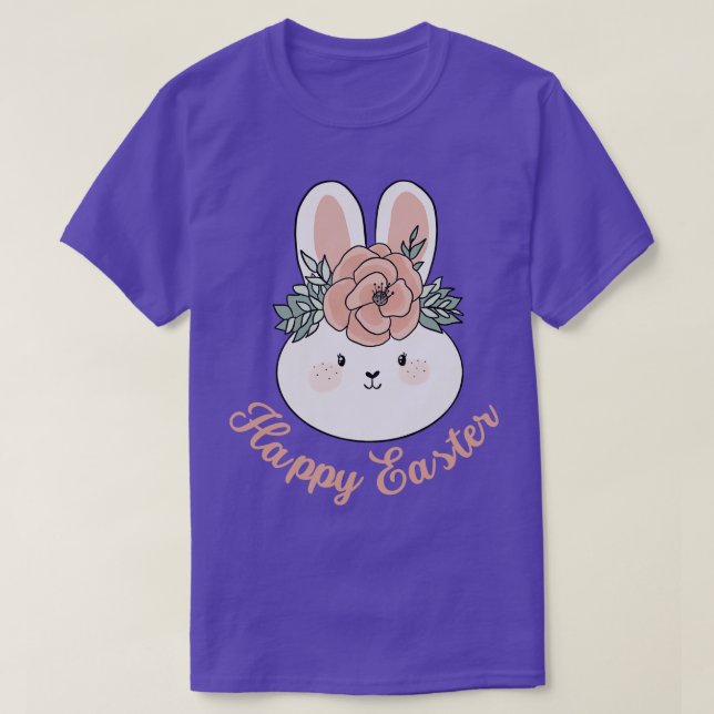 Happy Easter Cute Easter Bunny Wearing A Flower Cr T-Shirt (Design Front)