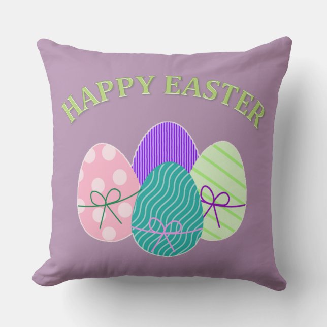 Happy Easter Cute Easter Eggs Spring and Easter Cushion (Front)