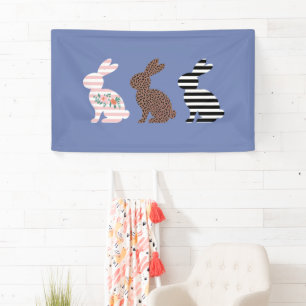 Happy Easter Cute Easter Leopard Bunny Rabbit Banner