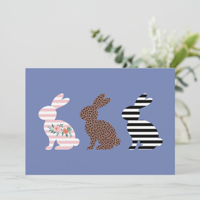 Happy Easter Cute Easter Leopard Bunny Rabbit  Holiday Card (Standing Front)