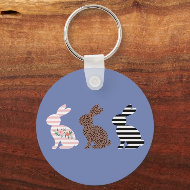 Happy Easter Cute Easter Leopard Bunny Rabbit  Key Ring (Front)
