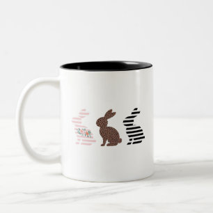 Happy Easter Cute Easter Leopard Bunny Rabbit  Two-Tone Coffee Mug