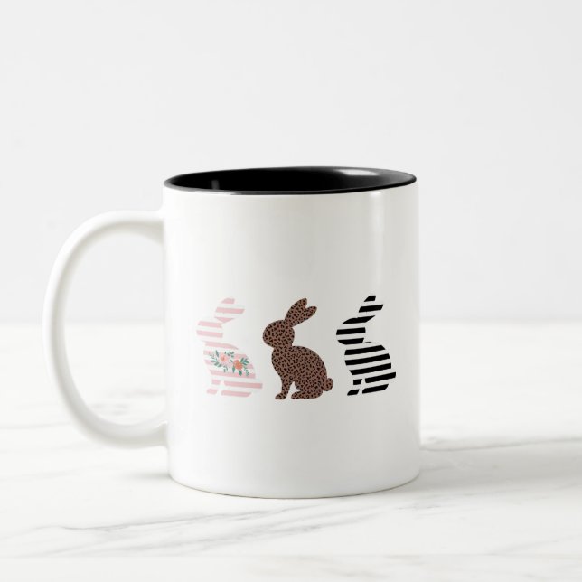 Happy Easter Cute Easter Leopard Bunny Rabbit  Two-Tone Coffee Mug (Left)