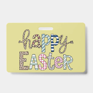 Happy Easter Cute Floral Bunny Spring Leopard ID Badge