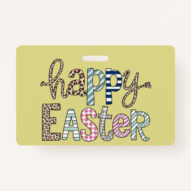 Happy Easter Cute Floral Bunny Spring Leopard ID Badge (Front)