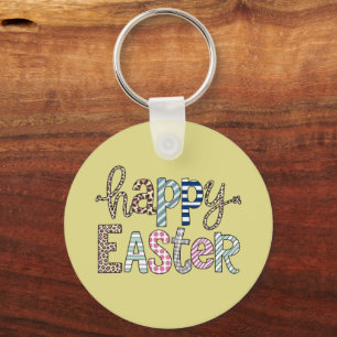 Happy Easter Cute Floral Bunny Spring Leopard Key Ring