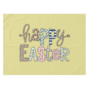 Happy Easter Cute Floral Bunny Spring Leopard Tablecloth