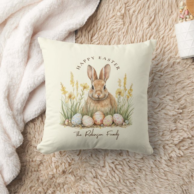 Happy Easter Cute Floral Spring Rabbit Cushion (Blanket)