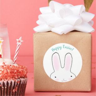 Happy Easter cute fun bunny peekaboo custom script Classic Round Sticker