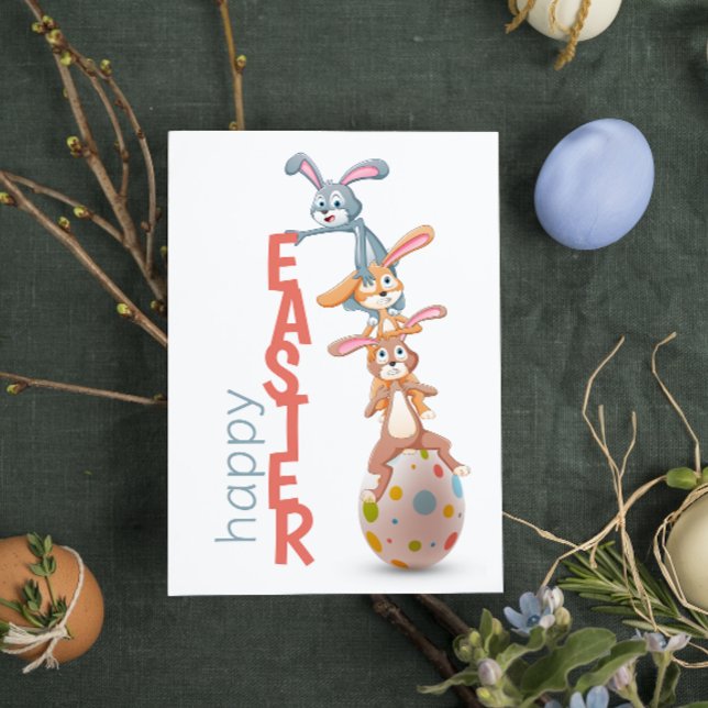 Happy Easter Cute Funny Modern Bunny Rabbit Egg Card (Creator Uploaded)
