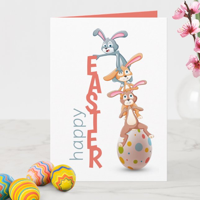 Happy Easter Cute Funny Modern Bunny Rabbit Egg Card (Creator Uploaded)