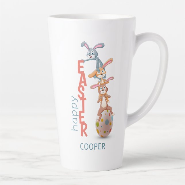 Happy Easter Cute Funny Modern Bunny Rabbit Egg Latte Mug (Right)