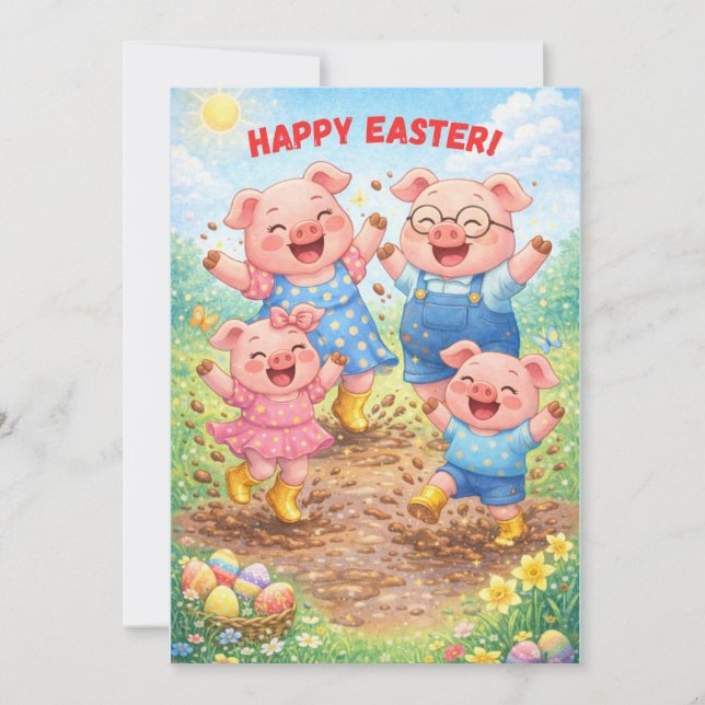 Happy Easter Cute Funny Pigs Spring Holiday Card (Front)
