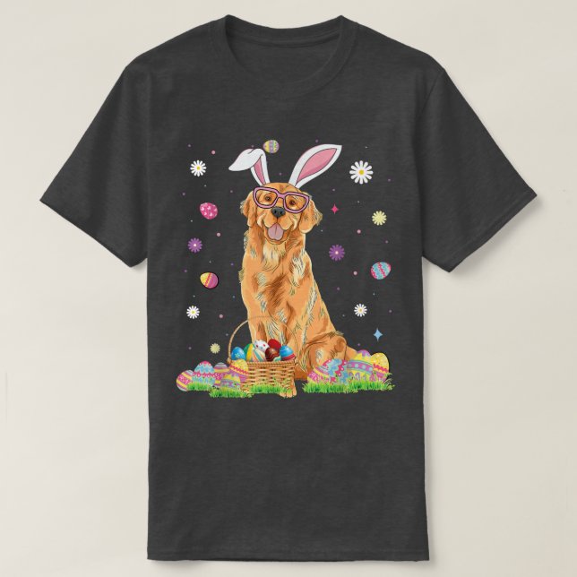 Happy Easter Cute Golden Retriever Bunny Ears Dog  T-Shirt (Design Front)
