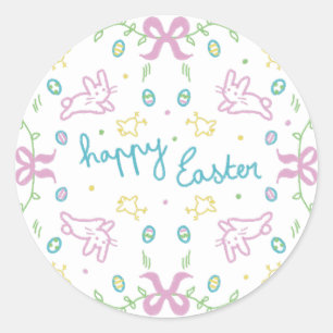 Happy Easter Cute Greeting Classic Round Sticker