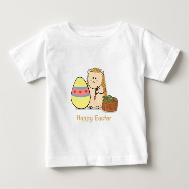 Happy Easter: Cute Hedgehog painting egg Baby T-Shirt (Front)