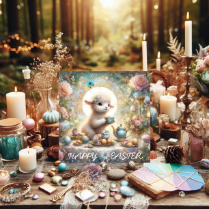 Happy Easter Cute Lamb Tea Party Christian  Holiday Card