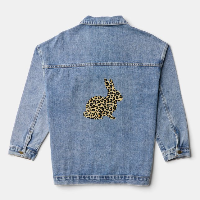 Happy Easter Cute Leopard Bunny Rabbit _1 Denim Jacket (Back)