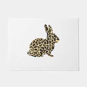 Happy Easter Cute Leopard Bunny Rabbit _1 Doormat
