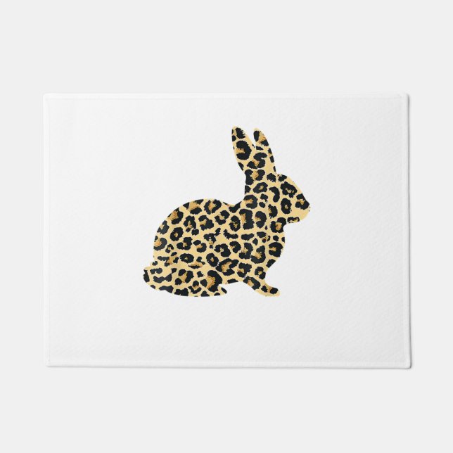 Happy Easter Cute Leopard Bunny Rabbit _1 Doormat (Front)