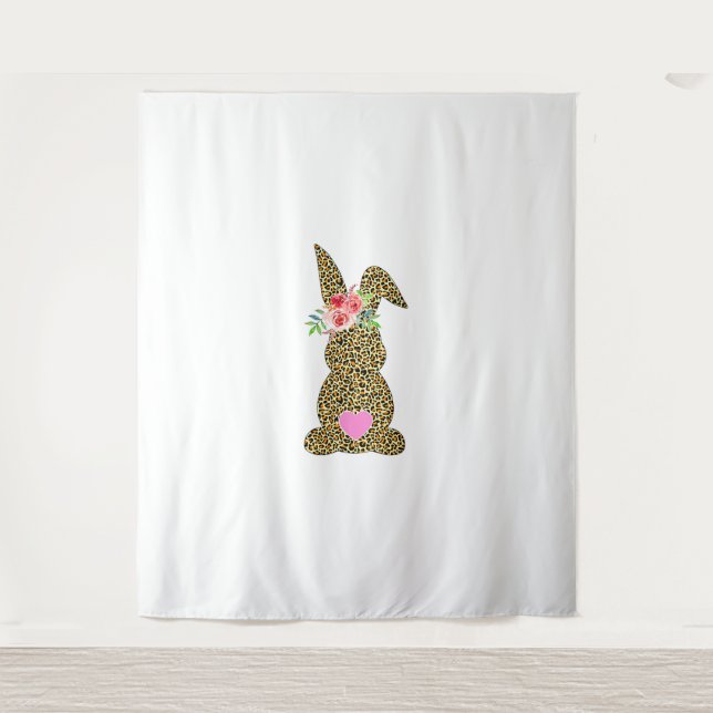 Happy Easter Cute Leopard Bunny Rabbit  Tapestry (Front)
