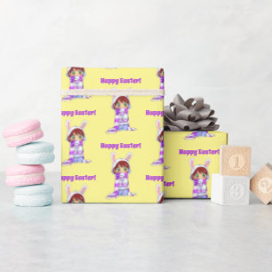 Happy Easter Cute Manga Bunny Girl Cartoon Wrapping Paper