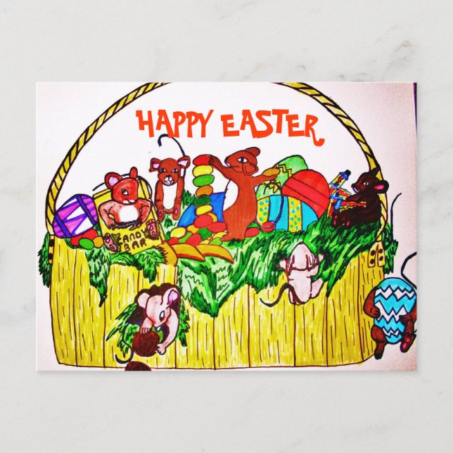 HAPPY EASTER CUTE MICE postcard (Front)