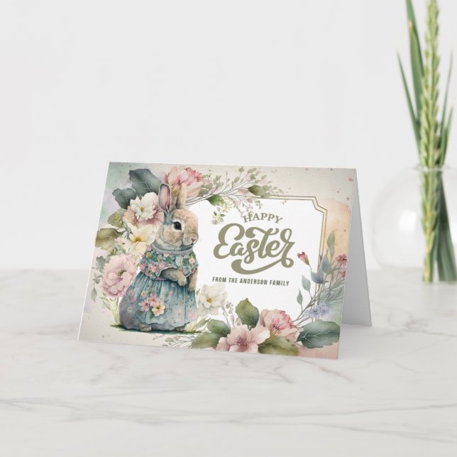 Happy Easter. Cute Old-Fashioned Bunny Holiday Card (Front)