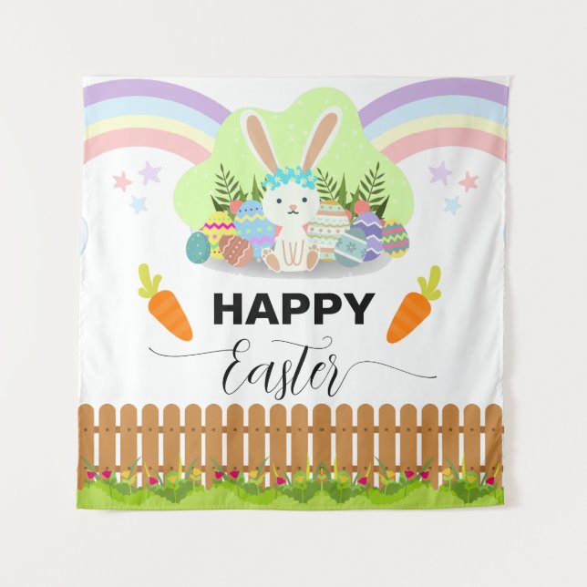 Happy Easter Cute Pastel Colour Backdrop Tapestry (Front)