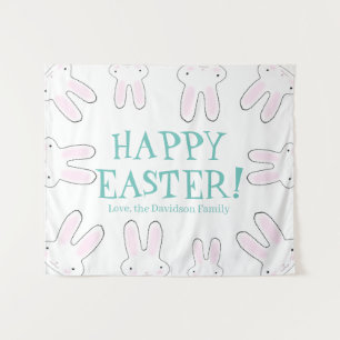Happy Easter cute peeking bunnies funny custom  Tapestry