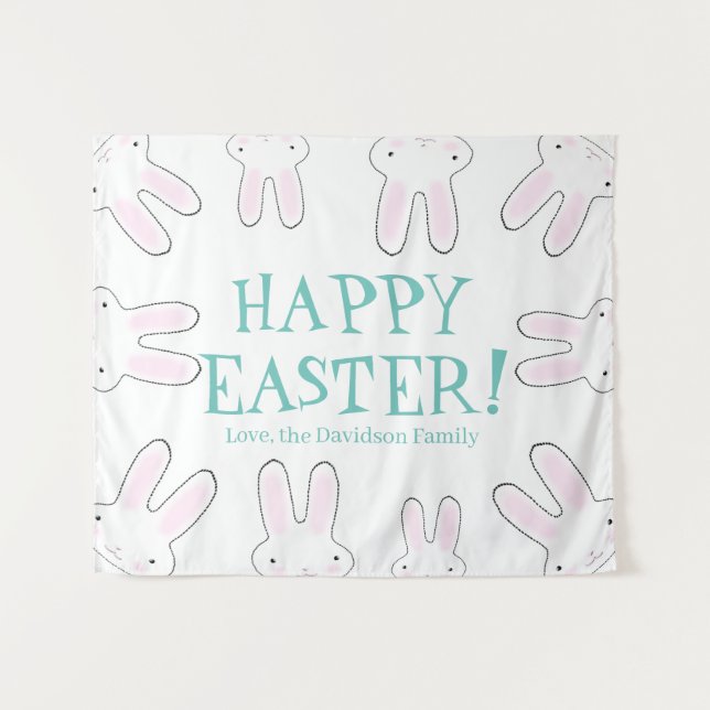 Happy Easter cute peeking bunnies funny custom  Tapestry (Front (Horizontal))