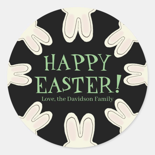 Happy Easter cute peeking bunnies out of hole fun Classic Round Sticker (Front)