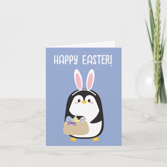 Happy Easter cute penguin with bunny ears Card (Front)