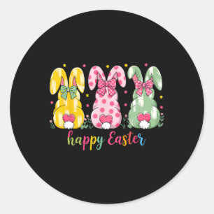 Happy Easter Cute Pink Coquette Bow Flower Bunny R Classic Round Sticker
