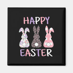 Happy Easter Cute Pink Leopard Plaid Flower Bunny Magnet