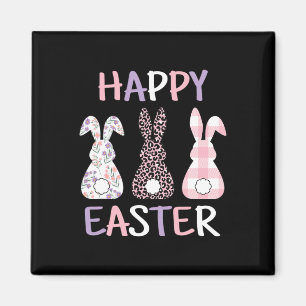 Happy Easter Cute Pink Leopard Plaid Flower Bunny Magnet
