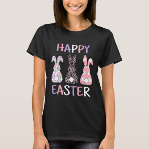 Happy Easter Cute Pink Leopard Plaid Flower Bunny T-Shirt