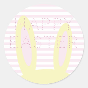 Happy Easter   Cute Pink & Yellow Bunny Ears Classic Round Sticker