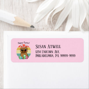 Happy Easter Cute Pug w Bunny Ears & Colourful Egg Return Address Label