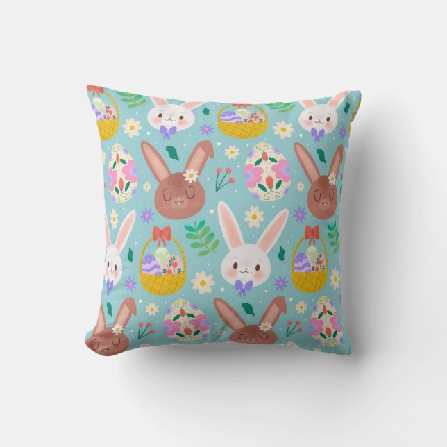 Happy Easter Cute Rabbits Cushion (Front)