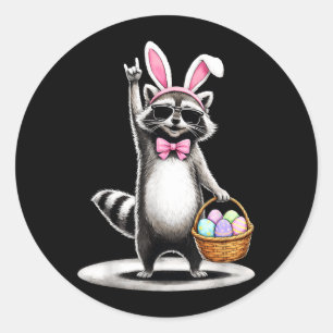 Happy Easter Cute Racoon Men Women Kids Boys Classic Round Sticker