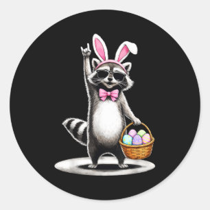 Happy easter cute racoon men women kids boys classic round sticker