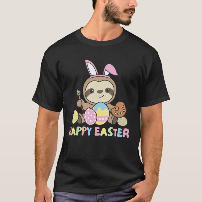 Happy Easter Cute Sloth For Easter With Easter Egg T-Shirt (Front)