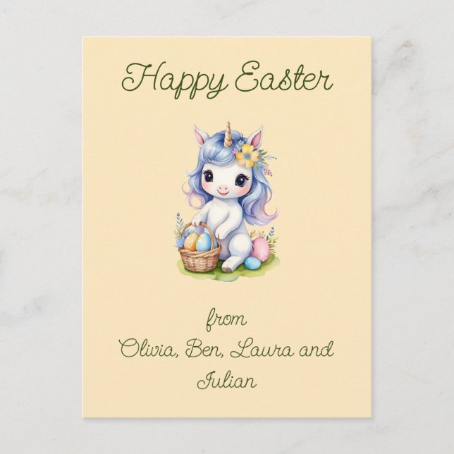 Happy Easter Cute Unicorn Postcard (Front)