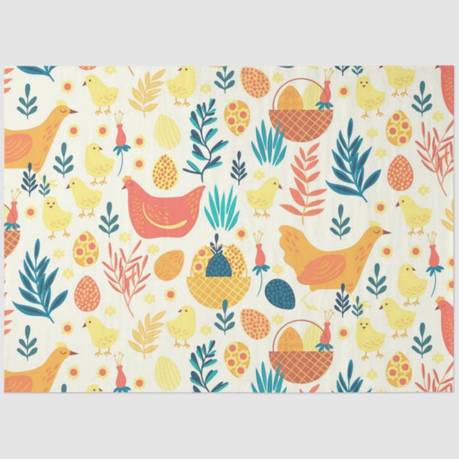 Happy Easter Cute Vintage Chicken Tissue Paper (Front)